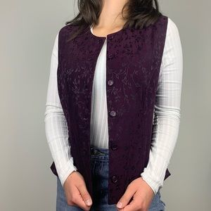 Vintage 80s 90s Deep Purple Floral Jacquard Suit Vest Casual Corner